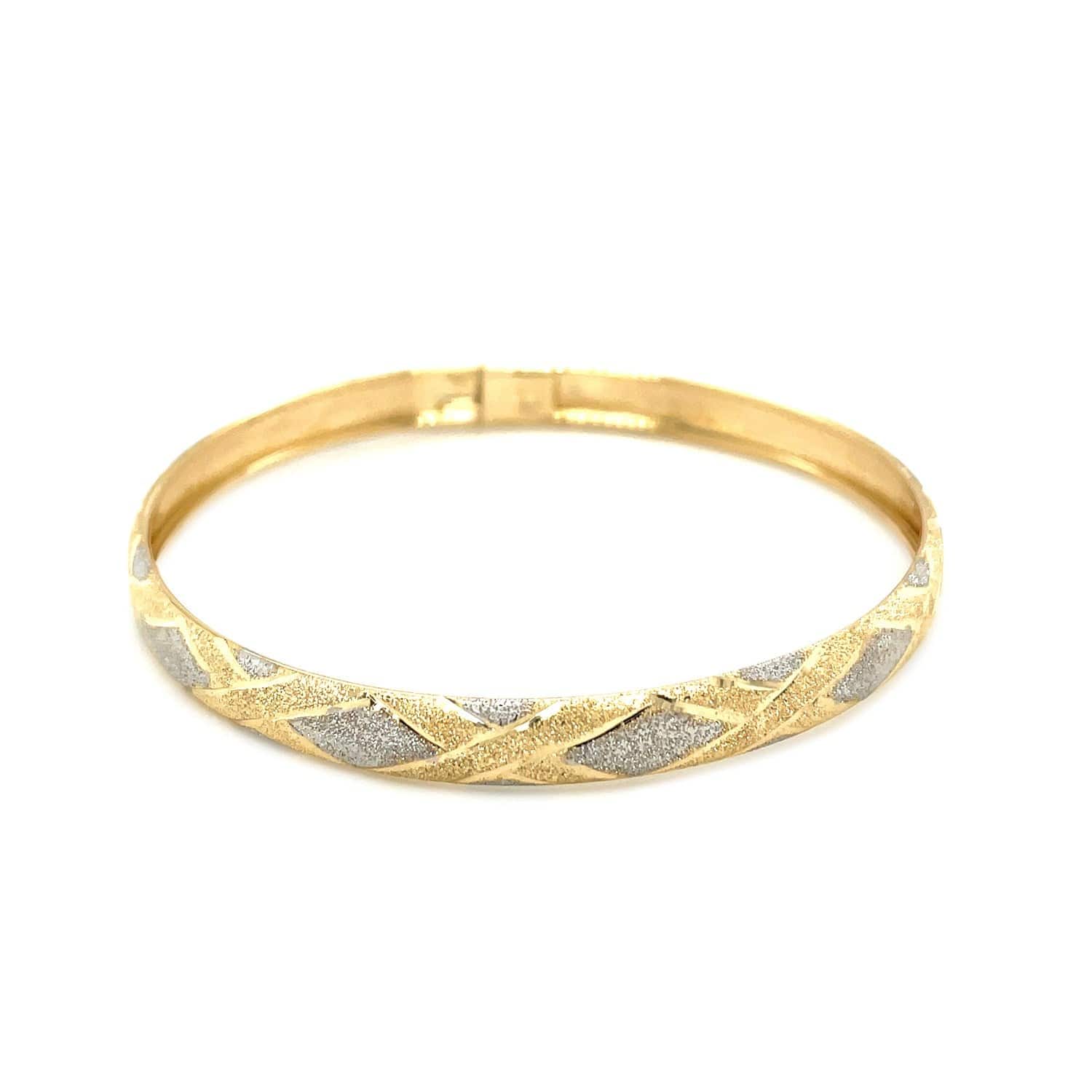 10k Two-Tone Gold Geometric Diamond Motif Bangle (6.00 mm) |