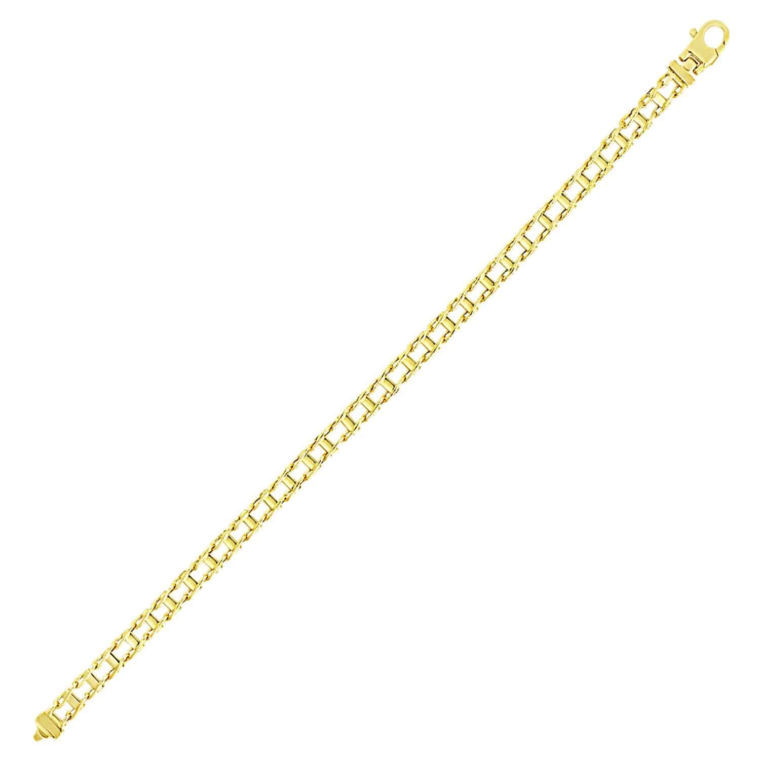 14k Yellow Gold Men's Bracelet with Rail Motif Links |