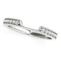 14k White Gold Curved Section Antique Style Diamond Wedding Band (1/8 cttw) - Forever in Harmony