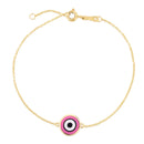 14k Yellow Gold Pink Evil Eye Bracelet (1.00 mm) | - Forever in Harmony