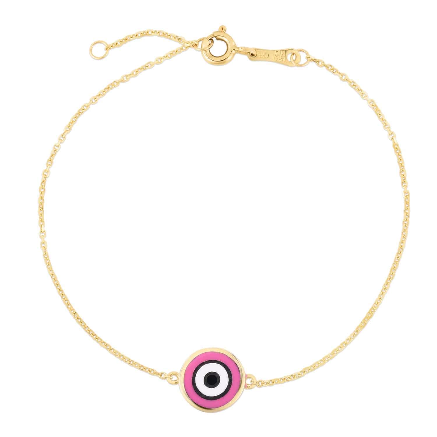 14k Yellow Gold Pink Evil Eye Bracelet (1.00 mm) |