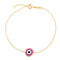 14k Yellow Gold Pink Evil Eye Bracelet (1.00 mm) | 7