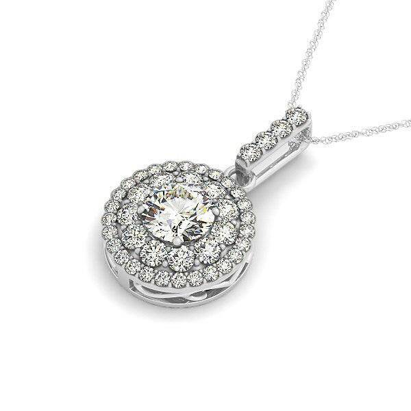 14k White Gold Diamond Halo Round Shape Pendant (1 1/4 cttw)