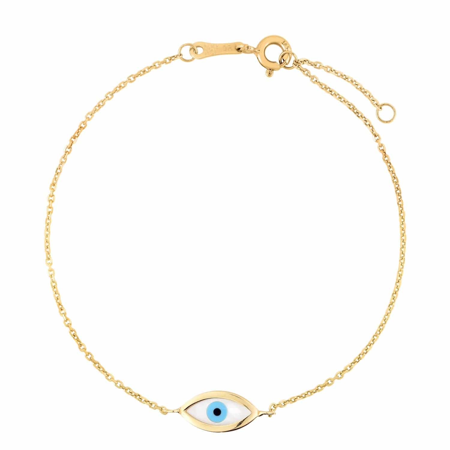 14k Yellow Gold MOP Evil Eye Bracelet (1.00 mm) | - Forever in Harmony