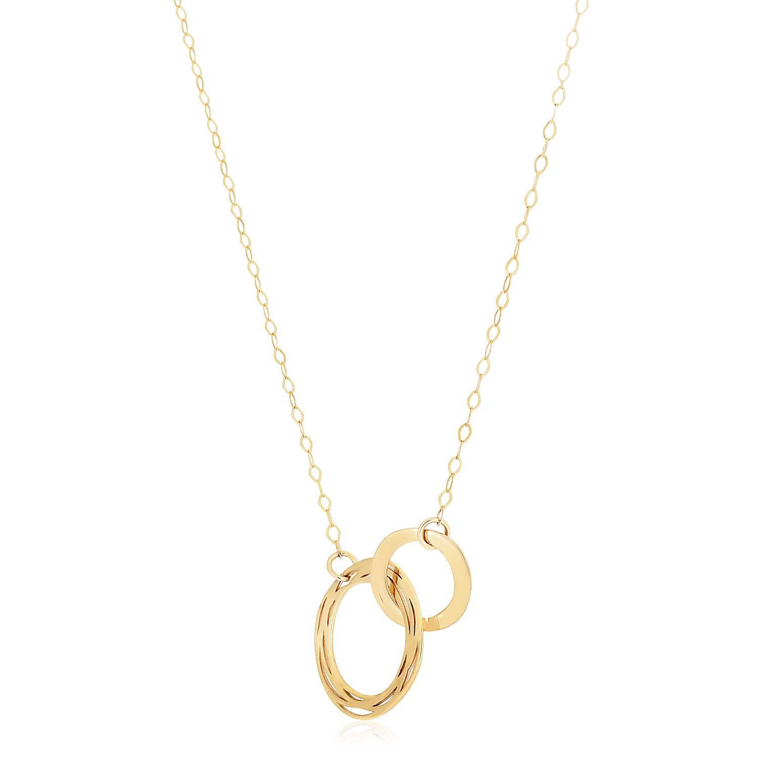 14k Yellow Gold High Polish Linked Double Circle Cutout Necklace | - Forever in Harmony