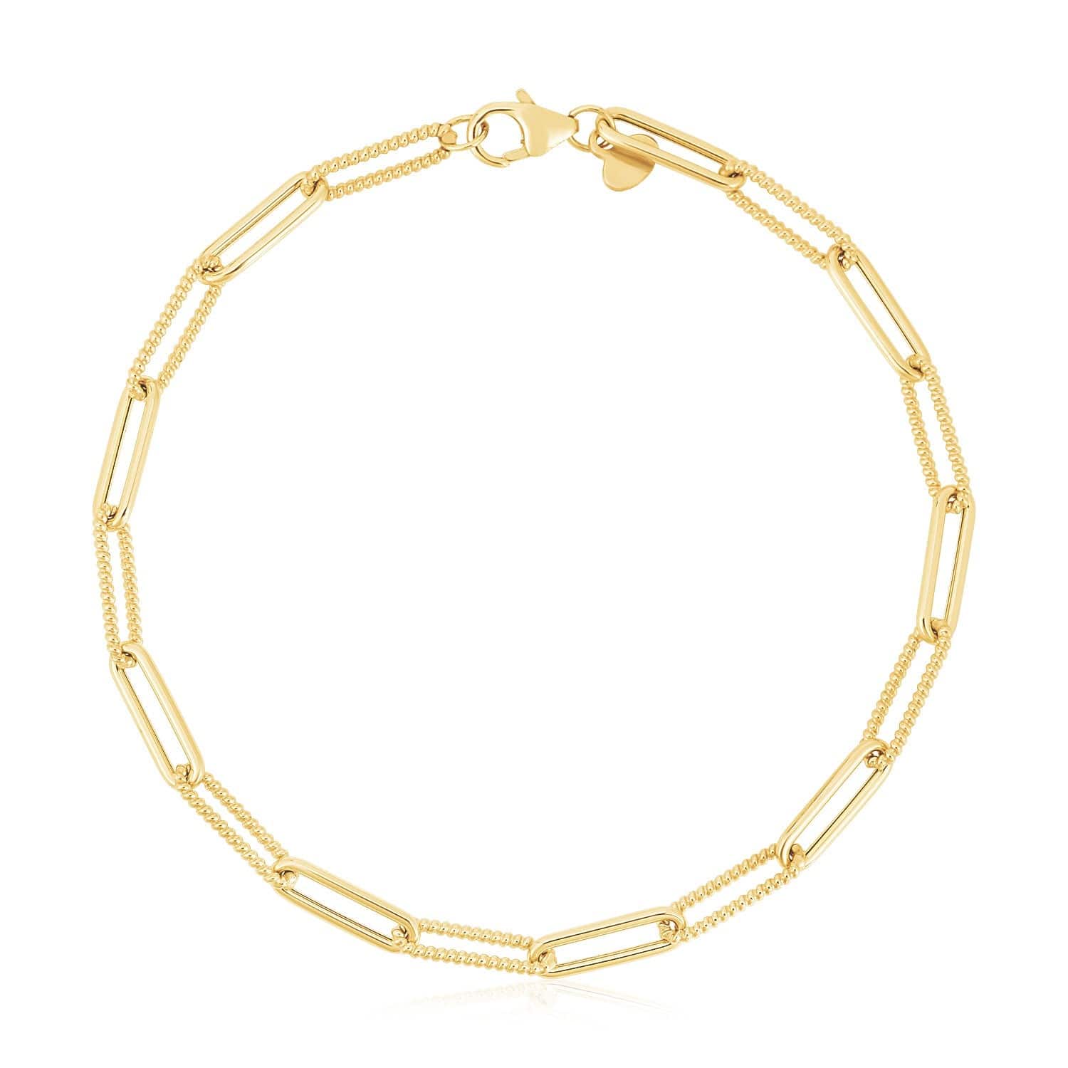 14k Yellow Gold High Polish Alternating Bead Paperclip Bracelet  (3.50 mm) |