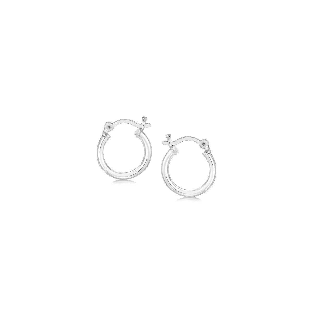 Sterling Silver Rhodium Plated Thin and Small Polished Hoop Earrings (2x10mm)