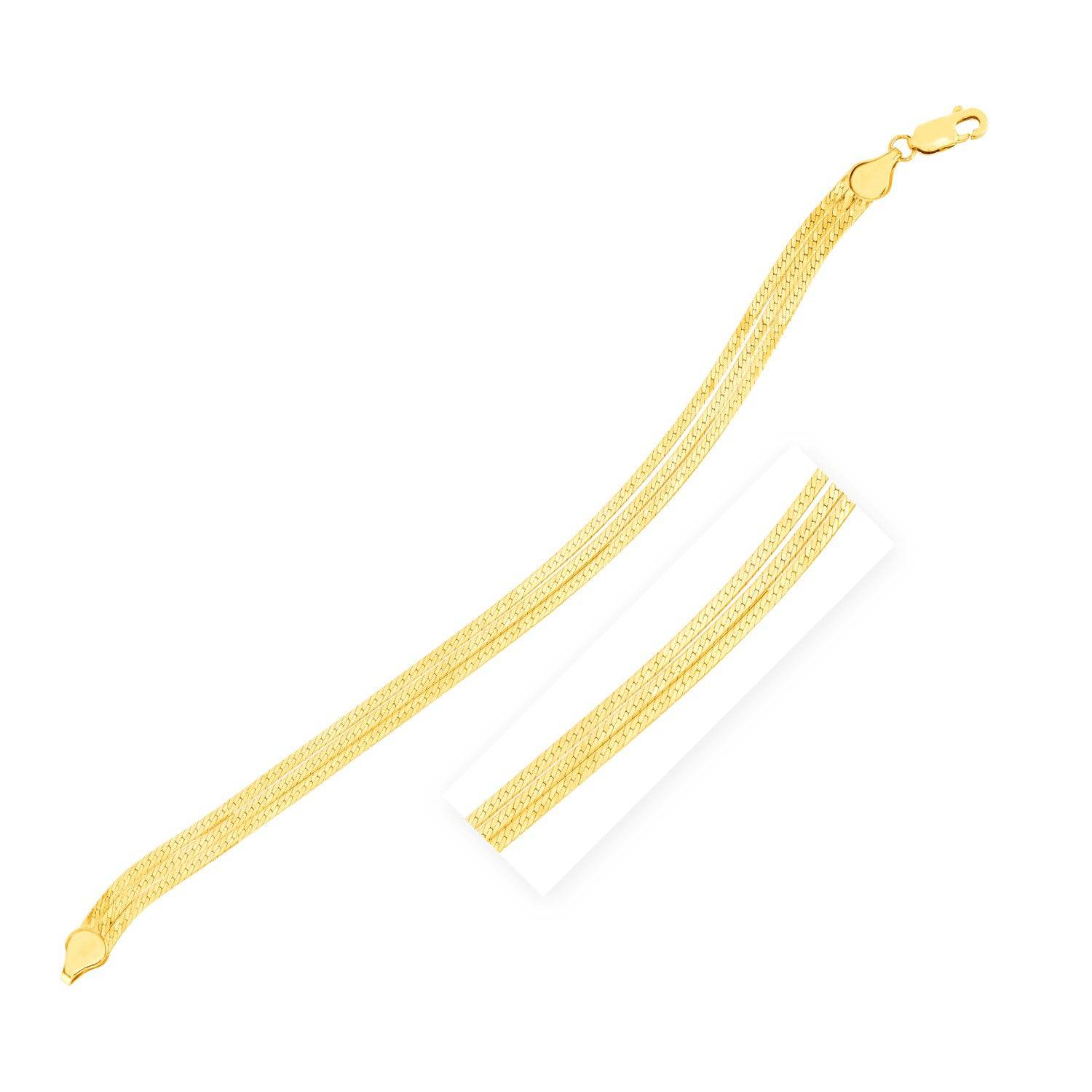 14k Yellow Gold 7 inch Three Strand Herringbone Chain Bracelet (1.80 mm) |