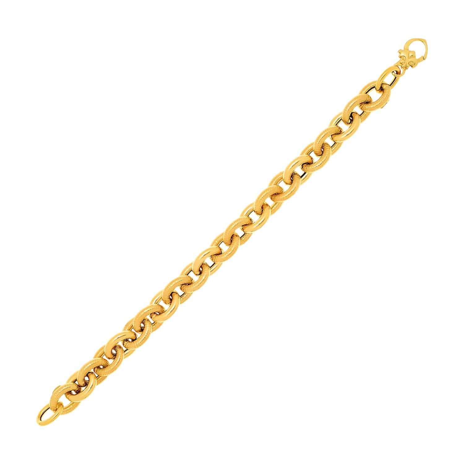 14k Yellow Gold Textured Cable Chain Style Bracelet (9.65 mm) |