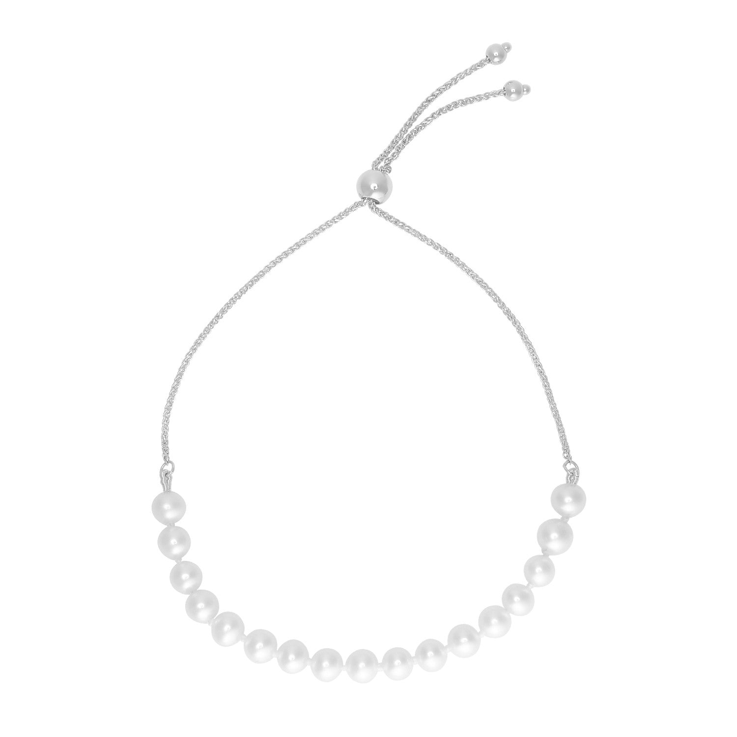 14k White Gold Adjustable Friendship Bracelet with Pearls (5.00 mm) |