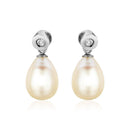 Sterling Silver Earrings with Pear Shaped Freshwater Pearls and Cubic Zirconias