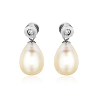 Sterling Silver Earrings with Pear Shaped Freshwater Pearls and Cubic Zirconias