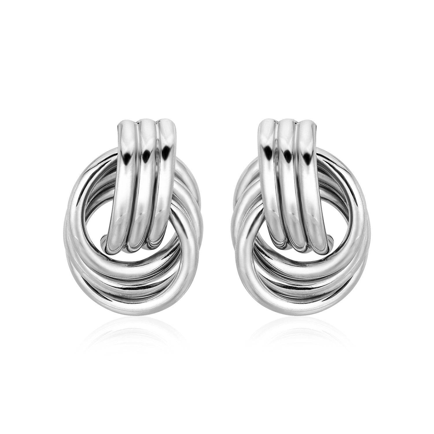 Polished Love Knot Earrings with Interlocking Rings in Sterling Silver(15mm)