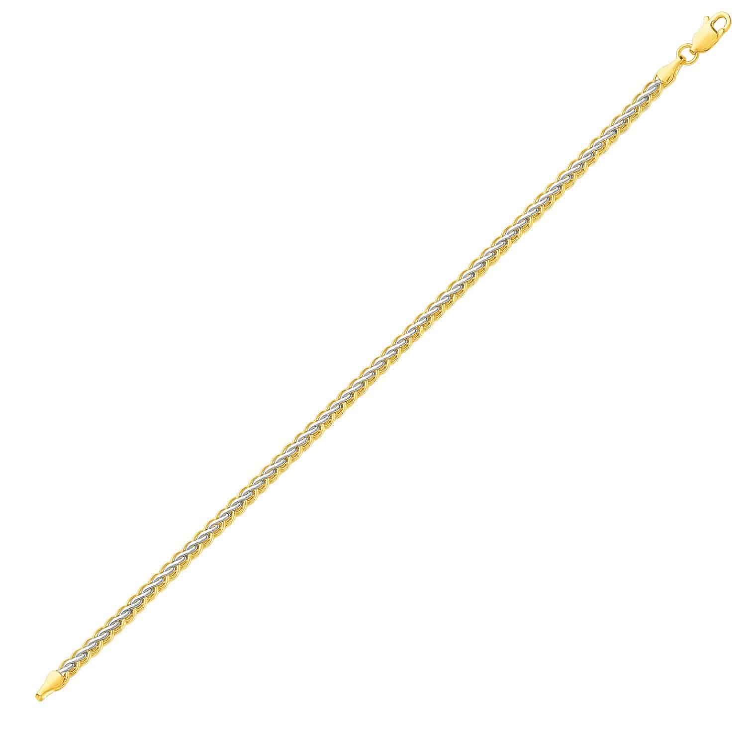 Two-Toned Fine Wheat Chain Bracelet in 10k Yellow and White Gold (3.00 mm) |