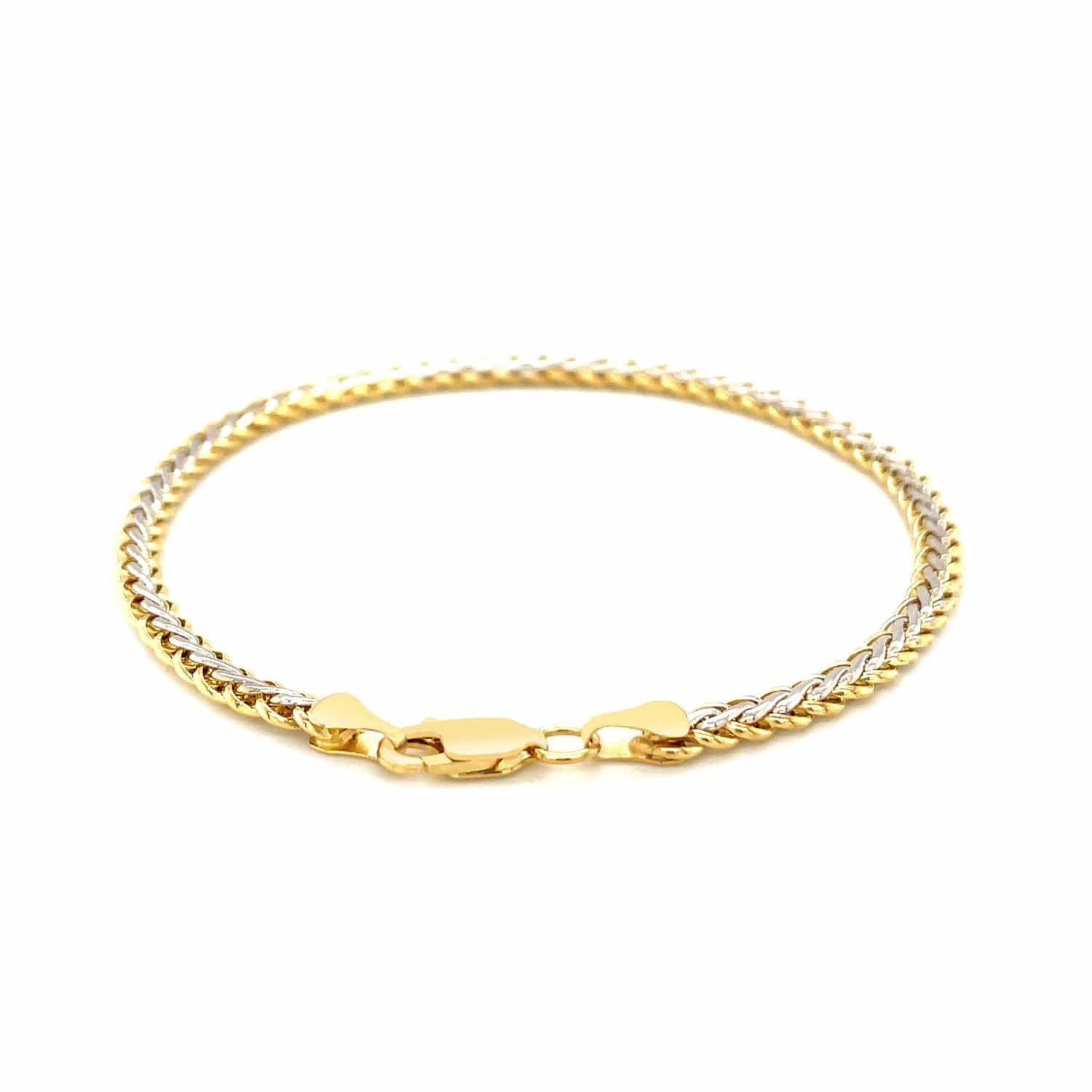 Two-Toned Fine Wheat Chain Bracelet in 10k Yellow and White Gold (3.00 mm) | - Forever in Harmony