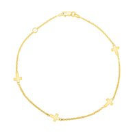 10k Yellow Gold Polished Station Cross Anklet (1.00 mm)