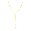 14K Yellow Gold Lariat Necklace with Paperclip Chain Stations