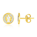 14k Two Tone Gold Round Religious Medallion Post Earrings(8mm)