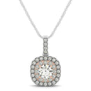 14k White And Rose Gold Cushion Shape Halo Diamond Pendant (1/2 cttw) - Forever in Harmony