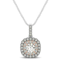 14k White And Rose Gold Cushion Shape Halo Diamond Pendant (1/2 cttw) - Forever in Harmony