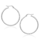 14k White Gold Tube Textured Round Hoop Earrings(1.5x25mm)