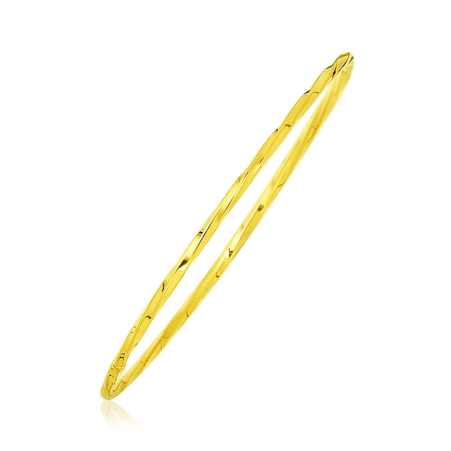 14k Yellow Gold Thin Twisted Shiny Bangle (2.50 mm) | - Forever in Harmony