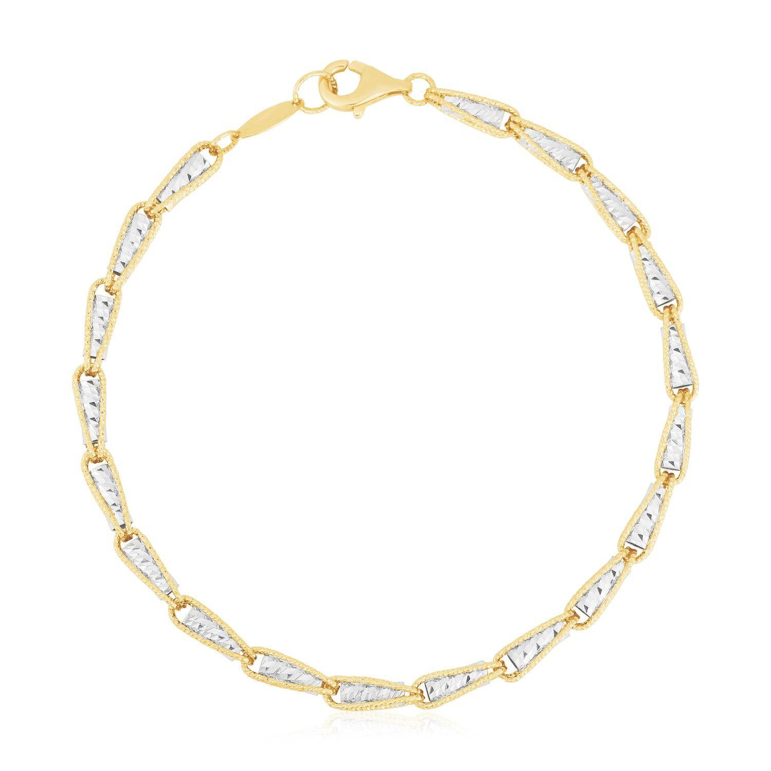 14k Two Tone Gold High Polish Diamond Cut Link Chain Bracelet (3.20 mm) | - Forever in Harmony