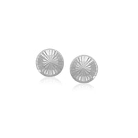 14k White Gold Textured Flat Style Stud Earrings(6mm)