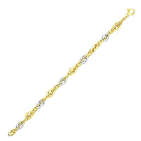 14k Two-Tone Gold Interlaced Smooth and Textured Link Bracelet (10.00 mm) | - Forever in Harmony