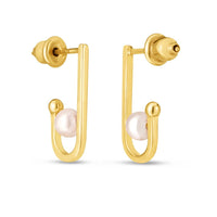 14k Yellow Gold J Hoop Pearl Earrings