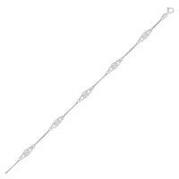 14k White Gold Anklet with Fancy Diamond Shape Filigree Stations