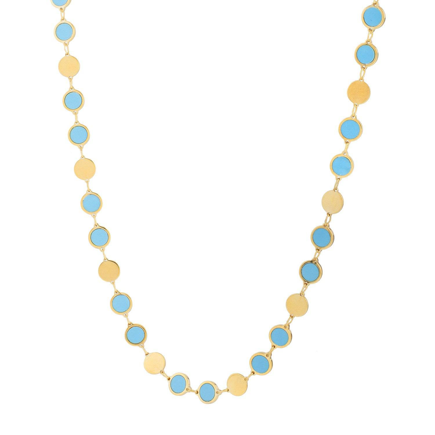 14k Yellow Gold Turquoise Geometric Mirror Gem Chain Necklace (5.00 mm)