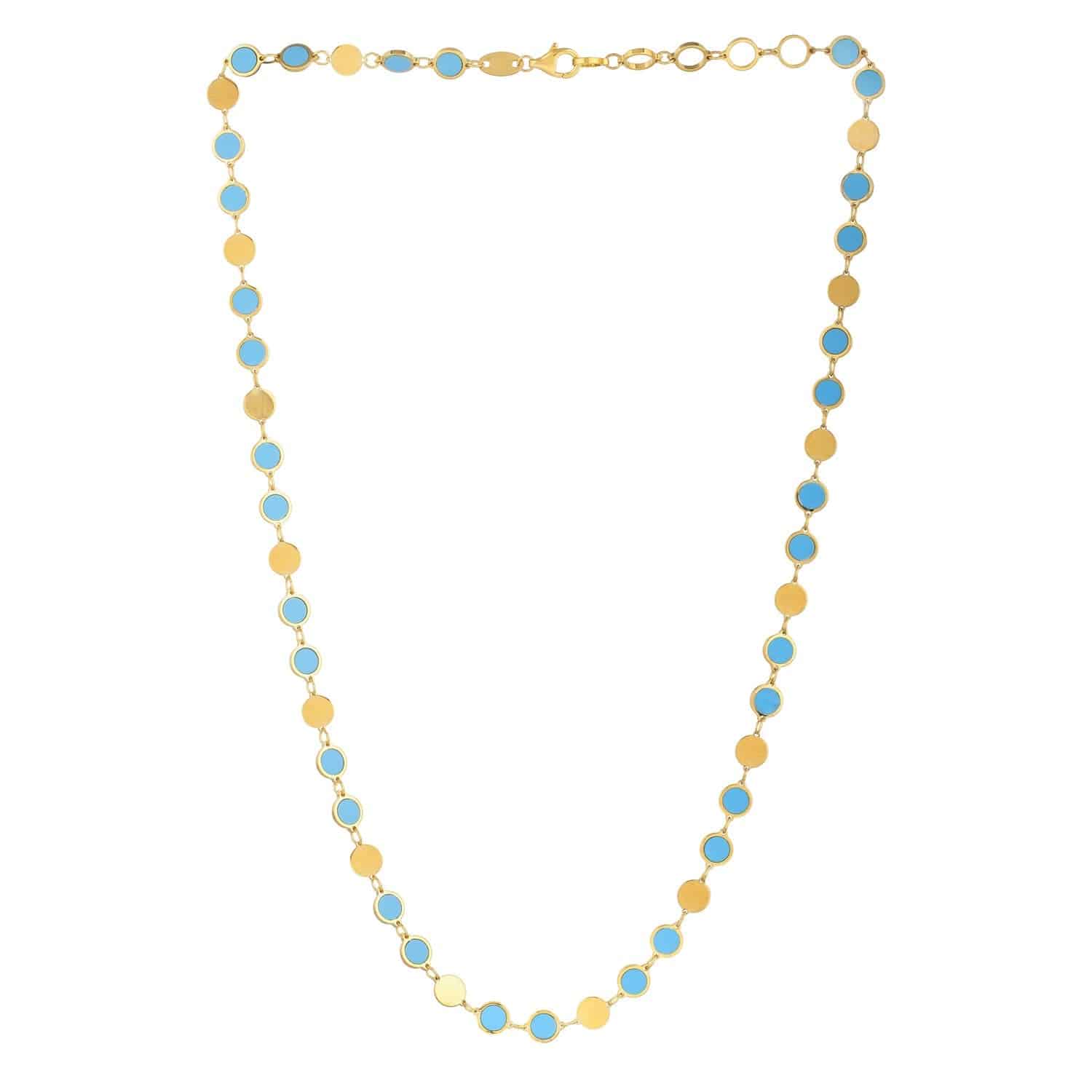 14k Yellow Gold Turquoise Geometric Mirror Gem Chain Necklace (5.00 mm)