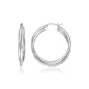 Sterling Silver Ridged Hoop Earrings with Textured Design