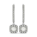 Cushion Shape Halo Style Diamond Drop Earrings in 14k White Gold (1/2 cttw) - Forever in Harmony