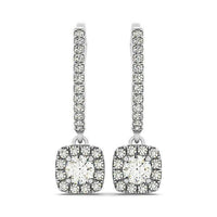 Cushion Shape Halo Style Diamond Drop Earrings in 14k White Gold (1/2 cttw) - Forever in Harmony