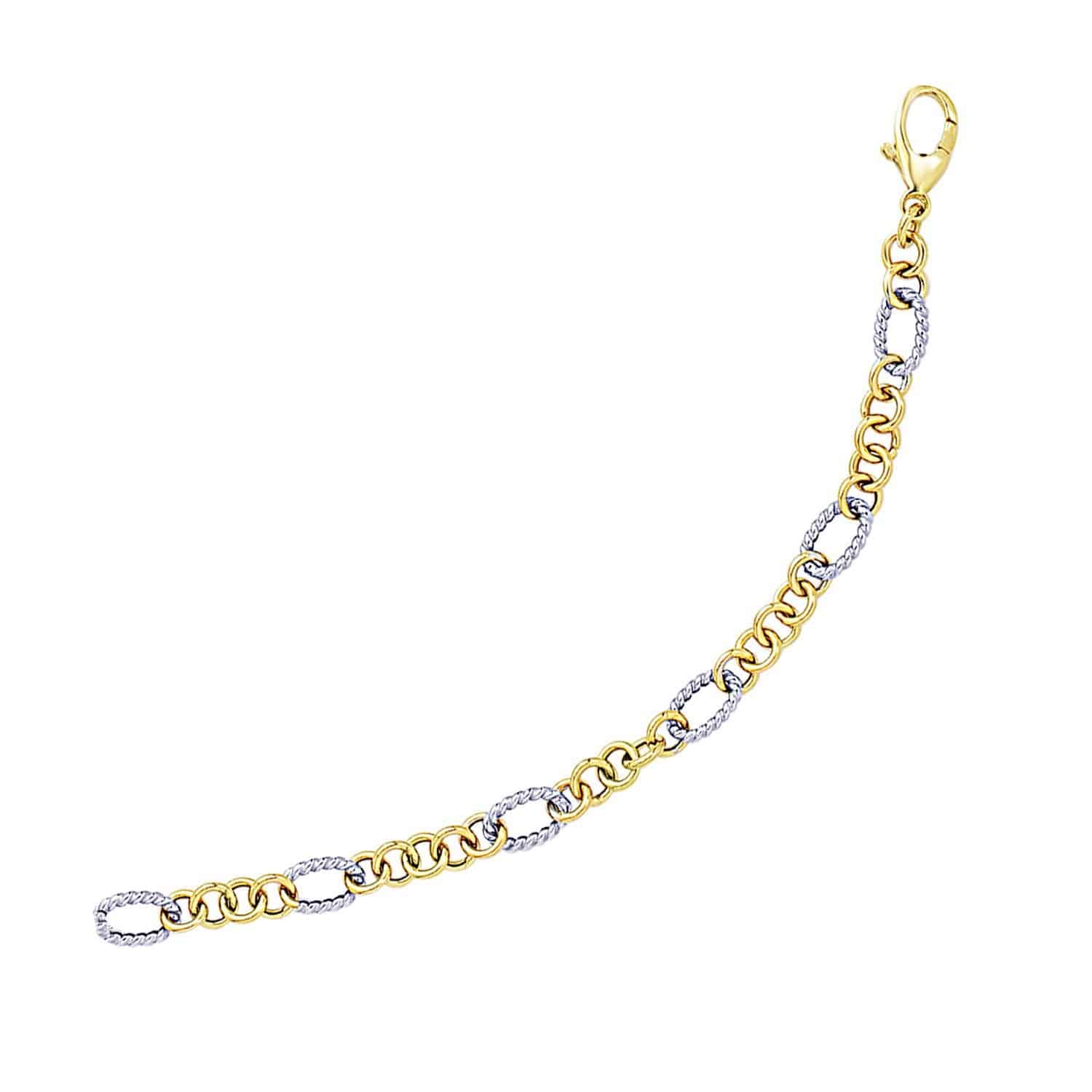 14k Two-Tone Gold Rope Motif Oval and Round Link Chain Bracelet (8.80 mm) |