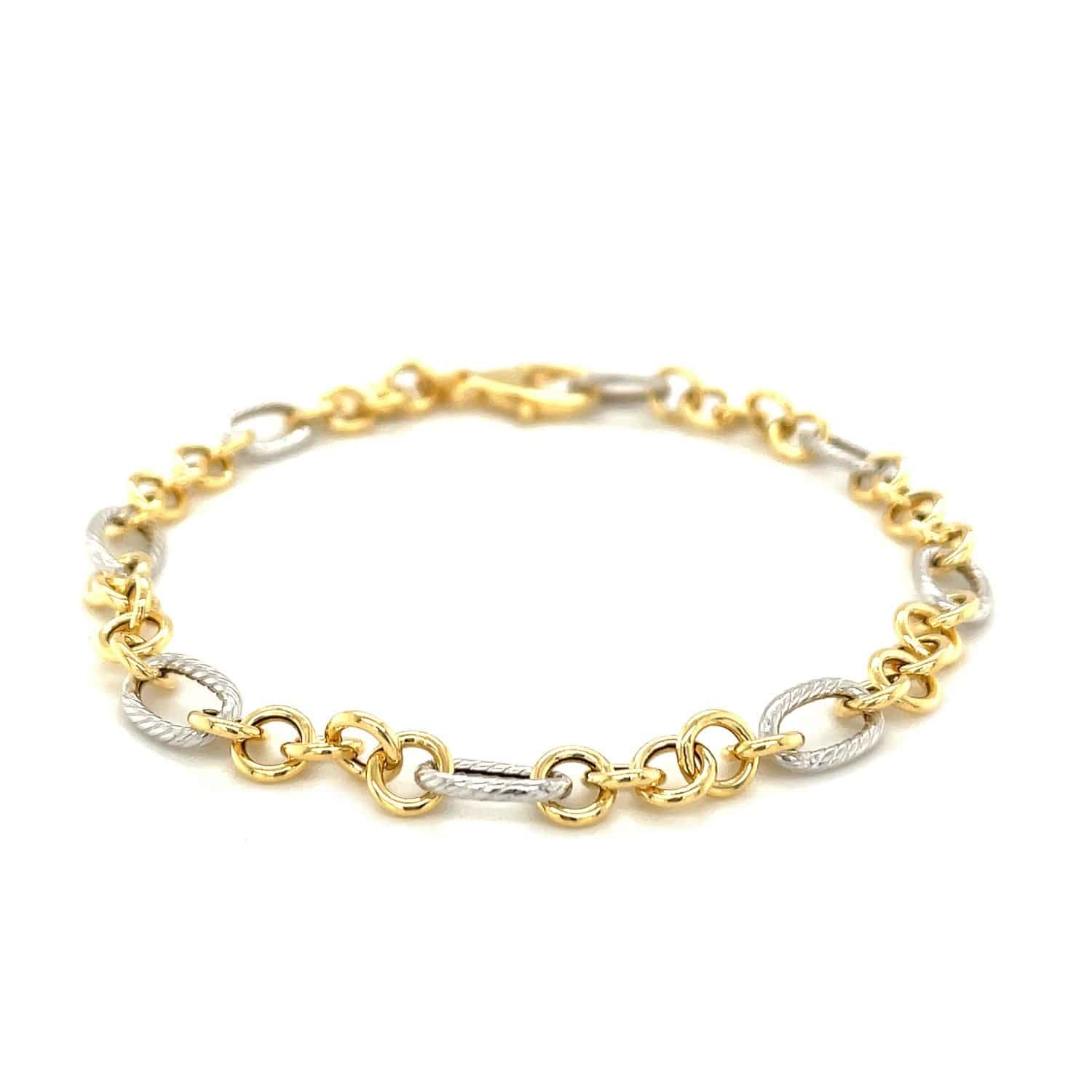 14k Two-Tone Gold Rope Motif Oval and Round Link Chain Bracelet (8.80 mm) |