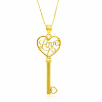 14k Yellow Gold Skeleton Key Style LOVE Pendant