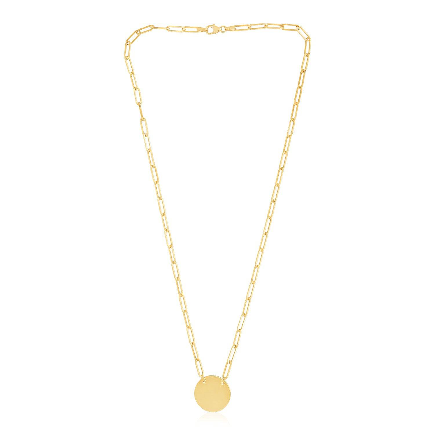 14k Yellow Gold High Polish Circle Disc Paperclip Link Necklace