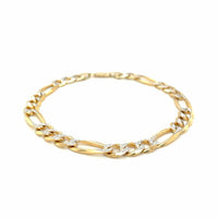 14K Yellow Two Tone Solid Pave Figaro Bracelet (7.00 mm) | - Forever in Harmony