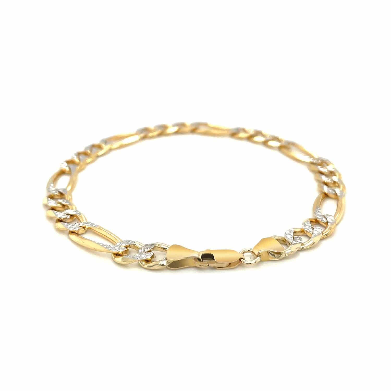 14K Yellow Two Tone Solid Pave Figaro Bracelet (7.00 mm) | - Forever in Harmony