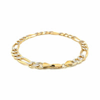 14K Yellow Two Tone Solid Pave Figaro Bracelet (7.00 mm) | - Forever in Harmony