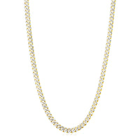 14k Yellow Gold White Pave High Polish Modern Lite Miami Cuban Chain (6.50 mm)