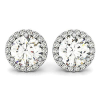 14k White Gold Round Prong Halo Style Earrings (1 cttw) - Forever in Harmony