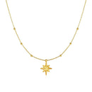 14k Yellow Gold Necklace with Eight Pointed Star and Beads