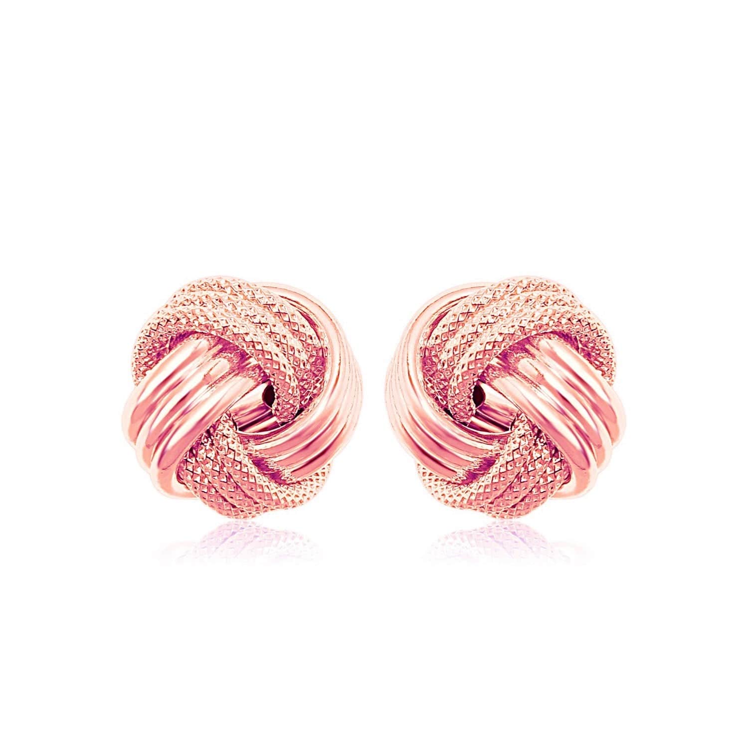 14k Rose Gold Love Knot with Ridge Texture Earrings