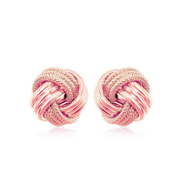 14k Rose Gold Love Knot with Ridge Texture Earrings