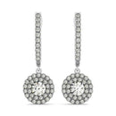 14k White Gold Double Halo Round Diamond Drop Earrings (1 cttw) - Forever in Harmony