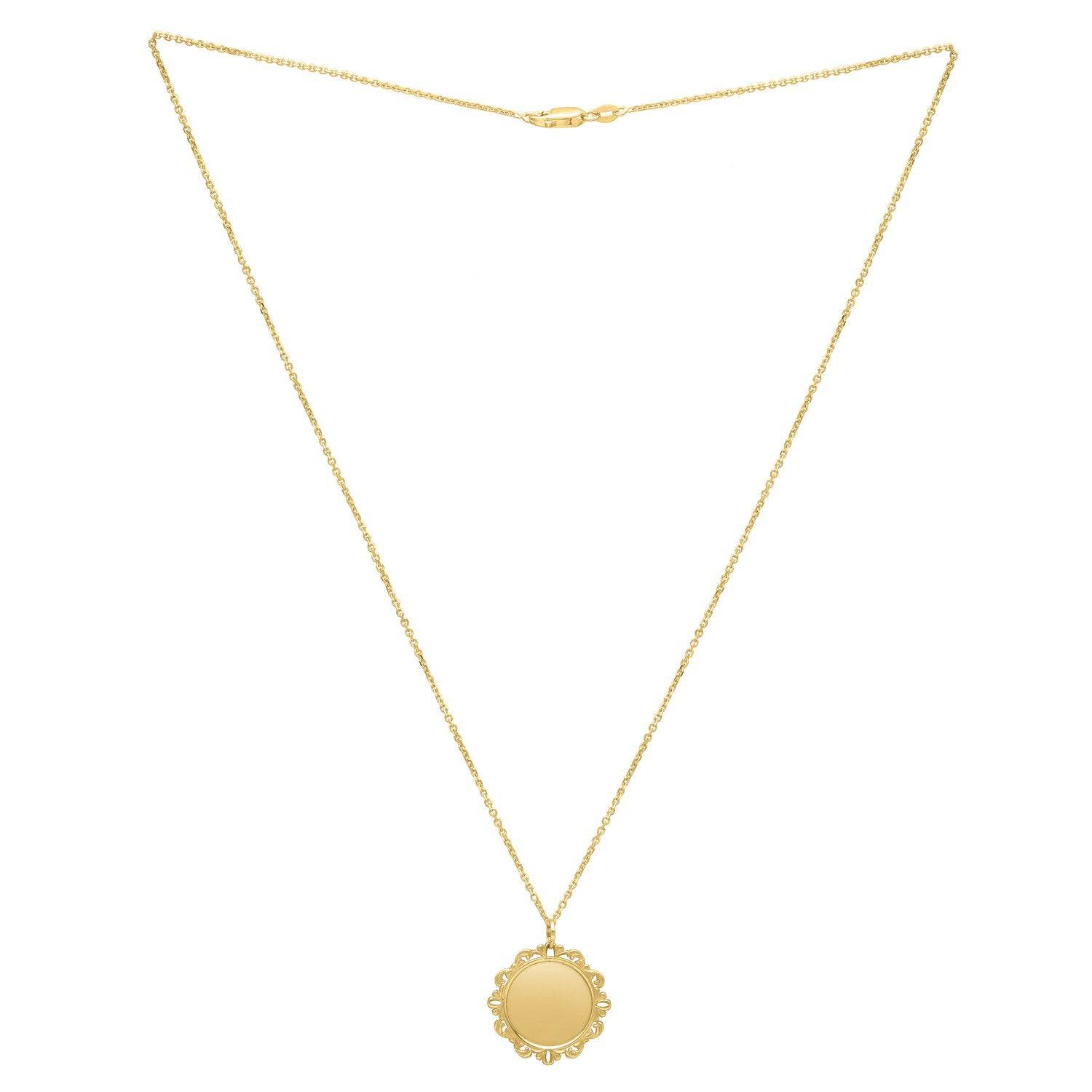 Baroque Round Pendant and Necklace in 14K Yellow Gold